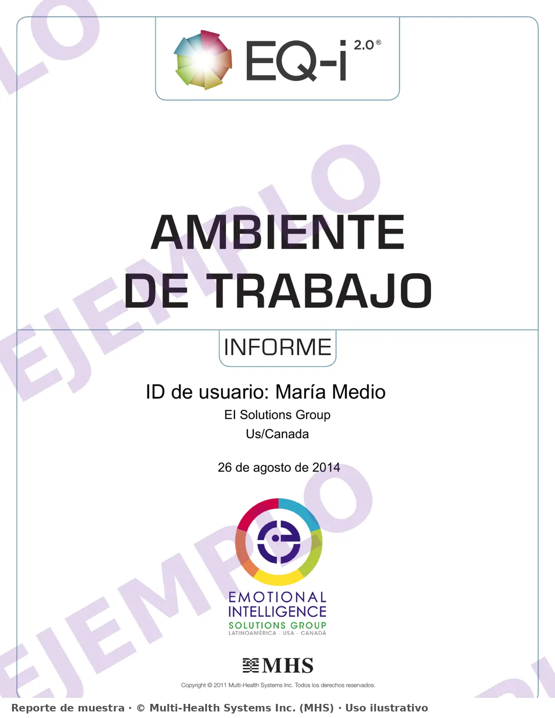 Ejemplo de informe EQ-i 2.0 Ambiente de Trabajo: portada